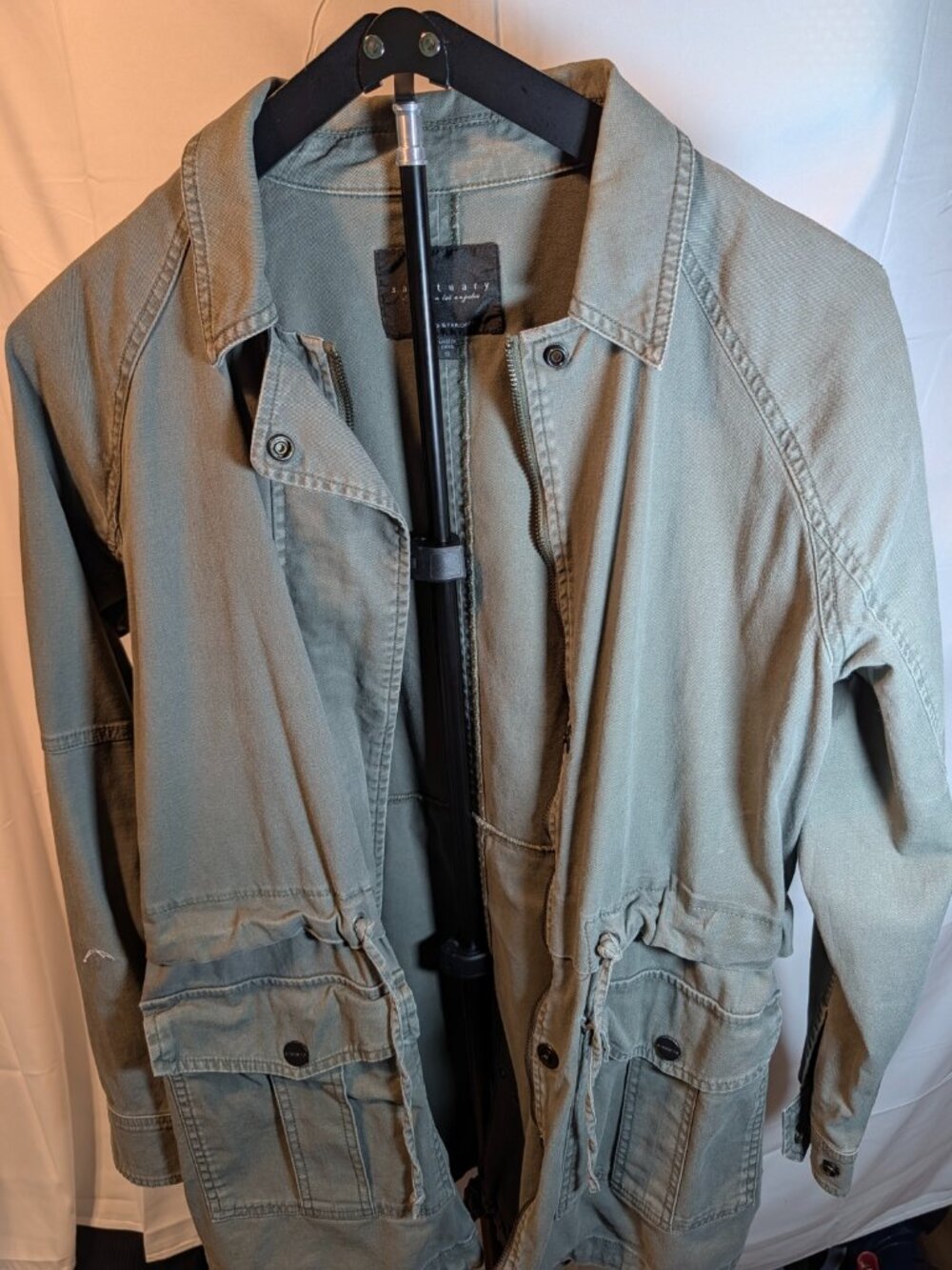 Sanctuary Utility Jacket Women S Army Green Sleeve Snap Drawstring Snaps